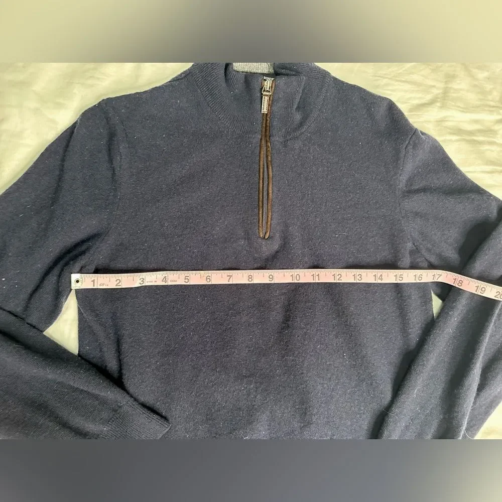 Men’s Filippo Riberti 1/4 ZIP Cashmere Wool Blend Golf Sweater Italy Made Navy L
